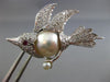 ESTATE .93CT DIAMOND AAA RUBY & SOUTH SEA PEARL 14KT WHITE GOLD BIRD BROOCH PIN