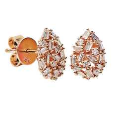 ESTATE .27CT ROUND & BAGUETTE DIAMOND 18KT ROSE GOLD 3D PEAR SHAPE STUD EARRINGS