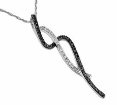 .30CT WHITE & BLACK DIAMOND 14KT WHITE GOLD INFINITY LOVE KNOT FLOATING PENDANT