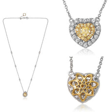 .72CT WHITE & FANCY YELLOW DIAMOND 18K 2 TONE GOLD 3D BY THE YARD HEART NECKLACE
