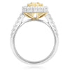 ESTATE 1.04CT WHITE & FANCY YELLOW DIAMOND 18K 2 STONE GOLD HALO ENGAGEMENT RING