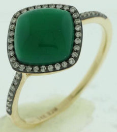 ESTATE .14CT DIAMOND & AAA GREEN AGATE 14KT YELLOW GOLD 3D SQUARE HALO FUN RING