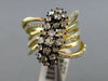 ESTATE EXTRA LARGE .86CT DIAMOND 14KT BLACK & YELLOW GOLD 3D MULTI FLOWER RING