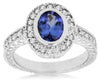 1.57CT DIAMOND & AAA TANZANITE 14K WHITE GOLD OVAL & ROUND BEZEL ENGAGEMENT RING