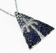 1.72CT DIAMOND & AAA BLUE SAPPHIRE 14KT WHITE GOLD TRIANGULAR PALM TREE PENDANT