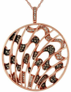 .48CT WHITE & CHOCOLATE FANCY DIAMOND 14KT ROSE GOLD CIRCULAR MULTI WAVE PENDANT