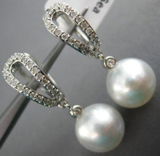 ESTATE .26CT DIAMOND & AAA SOUTH SEA PEARL 14KT WHITE GOLD 3D HANGING EARRINGS