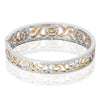WIDE 3.27CT WHITE PINK & YELLOW DIAMOND 18KT TRI COLOR GOLD HALO BANGLE BRACELET