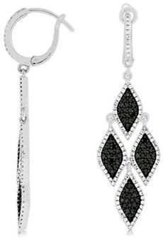 ESTATE 1.55CT WHITE & BLACK DIAMOND 14K WHITE GOLD TEAR DROP CHANDELIER EARRINGS
