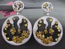 ESTATE LARGE 12.06CT WHITE & FANCY YELLOW DIAMOND 18K 2 TONE GOLD GLOBE EARRINGS