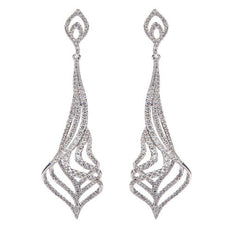ESTATE LARGE 2.03CT DIAMOND 18K WHITE GOLD TEAR DROP MULTI WAVE HANGING EARRINGS