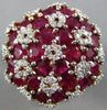 ESTATE EXTRA LARGE 6.50CT DIAMOND & AAA RUBY 14K YELLOW GOLD FLOWER RING#22260