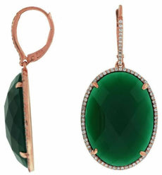 .45CT DIAMOND & AAA GREEN AGATE 14K ROSE GOLD CLASSIC OVAL HALO HANGING EARRINGS
