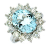 ESTATE LARGE 5.90CT DIAMOND & AAA AQUAMARINE 14KT WHITE GOLD 3D OVAL FLOWER RING