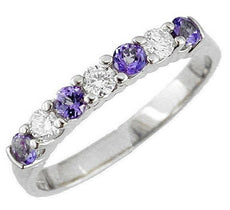 .57CT DIAMOND & AAA TANZANITE 14KT WHITE GOLD 7 STONE WEDDING ANNIVERSARY RING