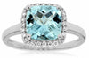 1.98CT DIAMOND & AAA AQUAMARINE 14KT WHITE GOLD 3D CUSHION HALO ENGAGEMENT RING