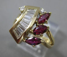 ANTIQUE LARGE 1.45CT DIAMOND & AAA RUBY 14KT YELLOW GOLD COCKTAIL RING #22045