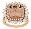 ESTATE LARGE 6.30CT DIAMOND & AAA MORGANITE 14KT ROSE GOLD SQUARE HALO FUN RING
