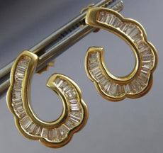 ESTATE 1.0CT BAGUETTE DIAMOND 14KT YELLOW GOLD 3D HORSE SHOE HANGING EARRINGS