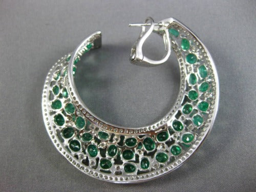 ESTATE EXTRA LARGE 15.46CT DIAMOND & AAA EMERALD 18K WHITE GOLD HANGING EARRINGS