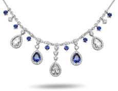 9.18CT DIAMOND & AAA SAPPHIRE 14KT WHITE GOLD 3D CHANDELIER TEAR DROP NECKLACE