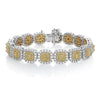 WIDE 10.58CT WHITE & FANCY YELLOW DIAMOND 18K 2 TONE GOLD FLOWER TENNIS BRACELET