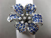 ESTATE 1.66CT DIAMOND & AAA SAPPHIRE 14K WHITE GOLD HANDCRAFTED FLOWER ROSE RING