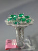 ESTATE LARGE 3.12CT DIAMOND & AAA EMERALD 18KT WHITE GOLD 3D FLOWER LOVE RING