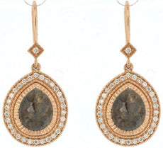 ESTATE LARGE 3.10CT WHITE & CHOCOLATE FANCY DIAMOND 18KT ROSE GOLD 3D EARRINGS