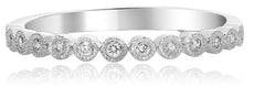 ESTATE .09CT DIAMOND 14K WHITE GOLD FILIGREE SEMI ETERNITY ANNIVERSARY RING BAND
