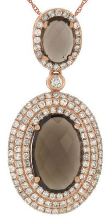 4.70CT DIAMOND & AAA SMOKY TOPAZ 14K ROSE GOLD OVAL TRIPLE HALO JOURNEY PENDANT