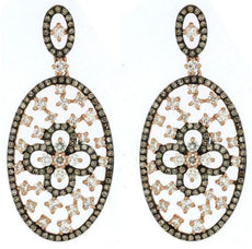 ESTATE LARGE 1.97CT WHITE & CHOCOLATE FANCY DIAMOND 14KT ROSE GOLD OVAL EARRINGS