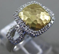 ESTATE WIDE .40CT DIAMOND 14KT WHITE & YELLOW GOLD SQUARE HAMMERED HALO FUN RING