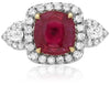 ESTATE 2.87CT DIAMOND & AAA RUBY 18KT 2 TONE GOLD 3D SQUARE HALO ENGAGEMENT RING