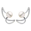 ESTATE LARGE .36CT DIAMOND & AAA PEARL 14KT WHITE GOLD 3D ROUND ZIG ZAG EARRINGS