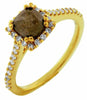 1.29CT WHITE & CHOCOLATE FANCY DIAMOND 18K YELLOW GOLD 3D SQUARE ENGAGEMENT RING