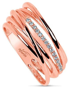 ESTATE .08CT ROUND DIAMOND 18KT ROSE GOLD 3D CLASSIC MULTI CRISS CROSS LOVE RING