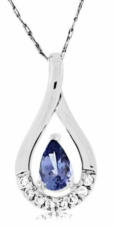 .48CT DIAMOND & AAA TANZANITE 14K WHITE GOLD ROUND & PEAR SHAPE INFINITY PENDANT