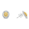 ESTATE 1.33CT WHITE & FANCY YELLOW DIAMOND 18KT TWO TONE GOLD OVAL STUD EARRINGS
