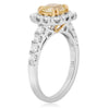 ESTATE 1.82CT WHITE & FANCY YELLOW DIAMOND 18KT 2 TONE GOLD HALO ENGAGEMENT RING