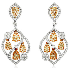 ESTATE LARGE 2.45CT WHITE & FANCY YELLOW DIAMOND 14K 2TONE GOLD HANGING EARRINGS