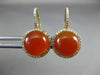 ESTATE 7.30CT DIAMOND & RED AGATE 14KT YELLOW GOLD ROUND HALO LEVERBACK EARRINGS