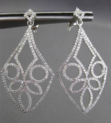 ESTATE LARGE 1.25CT ROUND DIAMOND 14KT WHITE GOLD 3D FILIGREE HANGING EARRINGS