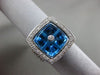 ESTATE WIDE 6.56CT DIAMOND & BLUE TOPAZ 14K WHITE GOLD SQUARE MULTI ROW FUN RING