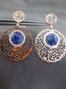 ESTATE LARGE 1.0CT DIAMOND & SODALITE 14KT WHITE & ROSE GOLD FLOATING EARRINGS