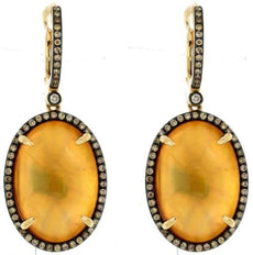 ESTATE 24.73CT CHOCOLATE FANCY DIAMOND & AAA CITRINE 14K YELLOW GOLD 3D EARRINGS