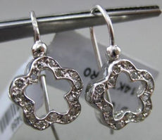 ESTATE .25CT DIAMOND 14KT WHITE GOLD 3D OPEN FLOWER AND HEART HANGING EARRINGS