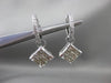 ESTATE LARGE 2.15CT ROUND & PRINCESS DIAMOND 14K WHITE GOLD HUGGIE DROP EARRINGS