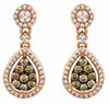 .72CT WHITE & CHOCOLATE FANCY DIAMOND 14KT ROSE GOLD CLUSTER TEAR DROP EARRINGS
