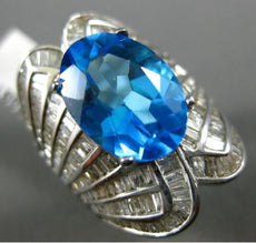 ESTATE EXTRA LARGE 10.11CT DIAMOND & AAA BLUE TOPAZ 18KT WHITE GOLD 3D OVAL RING